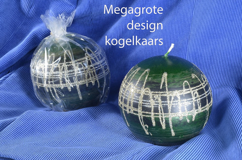 Kogelkaars XXL GROEN METALLIC met zilver, Ø12 cm - Kerst