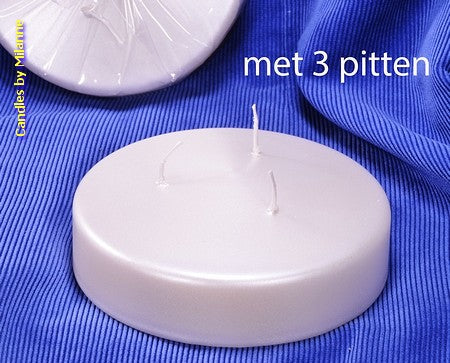 DISCUS kaars met 3 pitten, WIT PEARL METALLIC