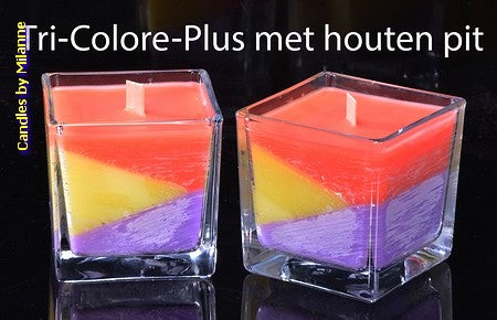 TRI-COLORE+ Grubenkerze aus Holz, QUADRATISCHES Glas, MITTEL, 2 STÜCK