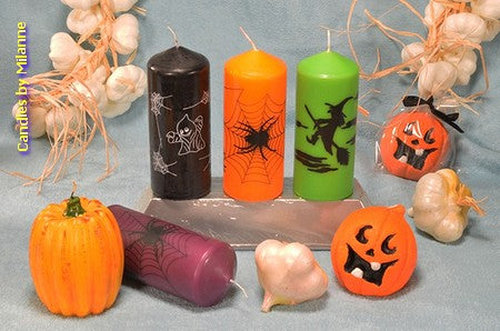 Set van 6 verschillende HALLOWEEN kaarsen (+ gratis nep spin