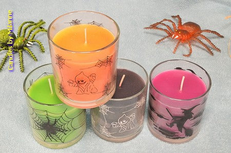 4 verschiedene HALLOWEEN-Kerzen im Glas (Fake Spin Free)