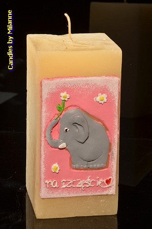 Olifant kaars ROZE Vierkant, H: 15 cm