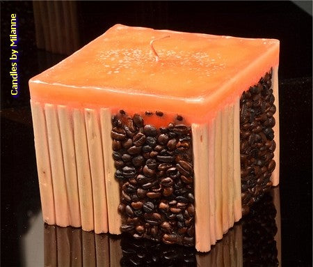 Kaffeebambuskerze ORANGE - 11x11 cm H: 10 cm