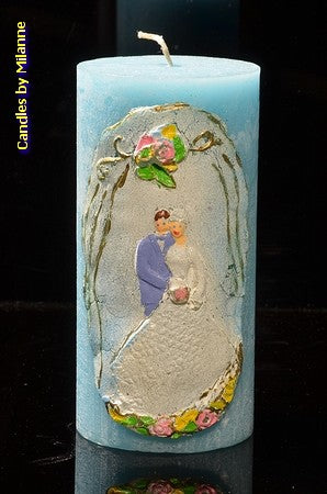 Hochzeitskerze, rund, BLAU, 75x150 mm