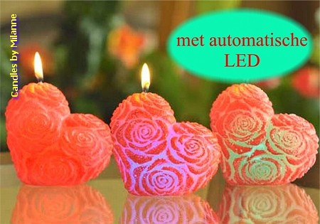 Hart kaars met LED, H: 10 cm, ROZE-