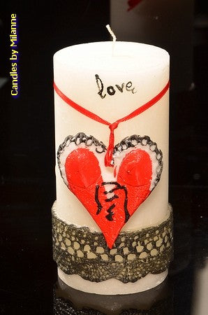 Love kaars, rond, 7,5 cm, hoogte: 15 cm